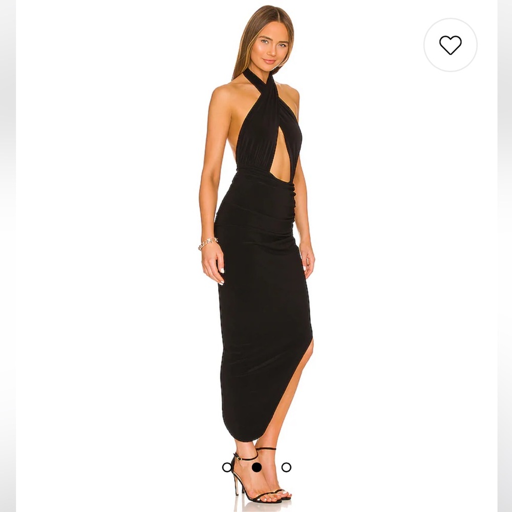 Norma Kamali Cross Halter Side Drape Black XS Revolve mini slit dress. Worn once - Picture 2 of 9